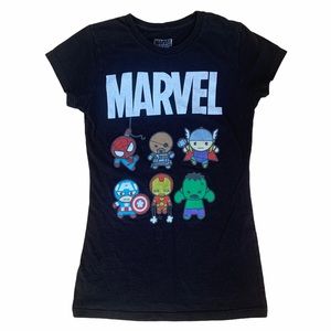 Marvel Black Kawaii Superhero T-Shirt Short Sleeved Fitted Tee Women’s XS